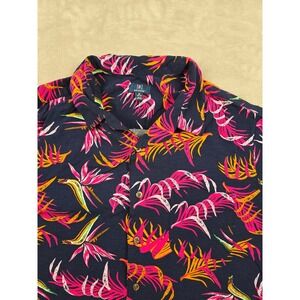 George Button Up Shirt Mens 2XL Floral Tropical Bird of Paradise Rayon Hawaiian
